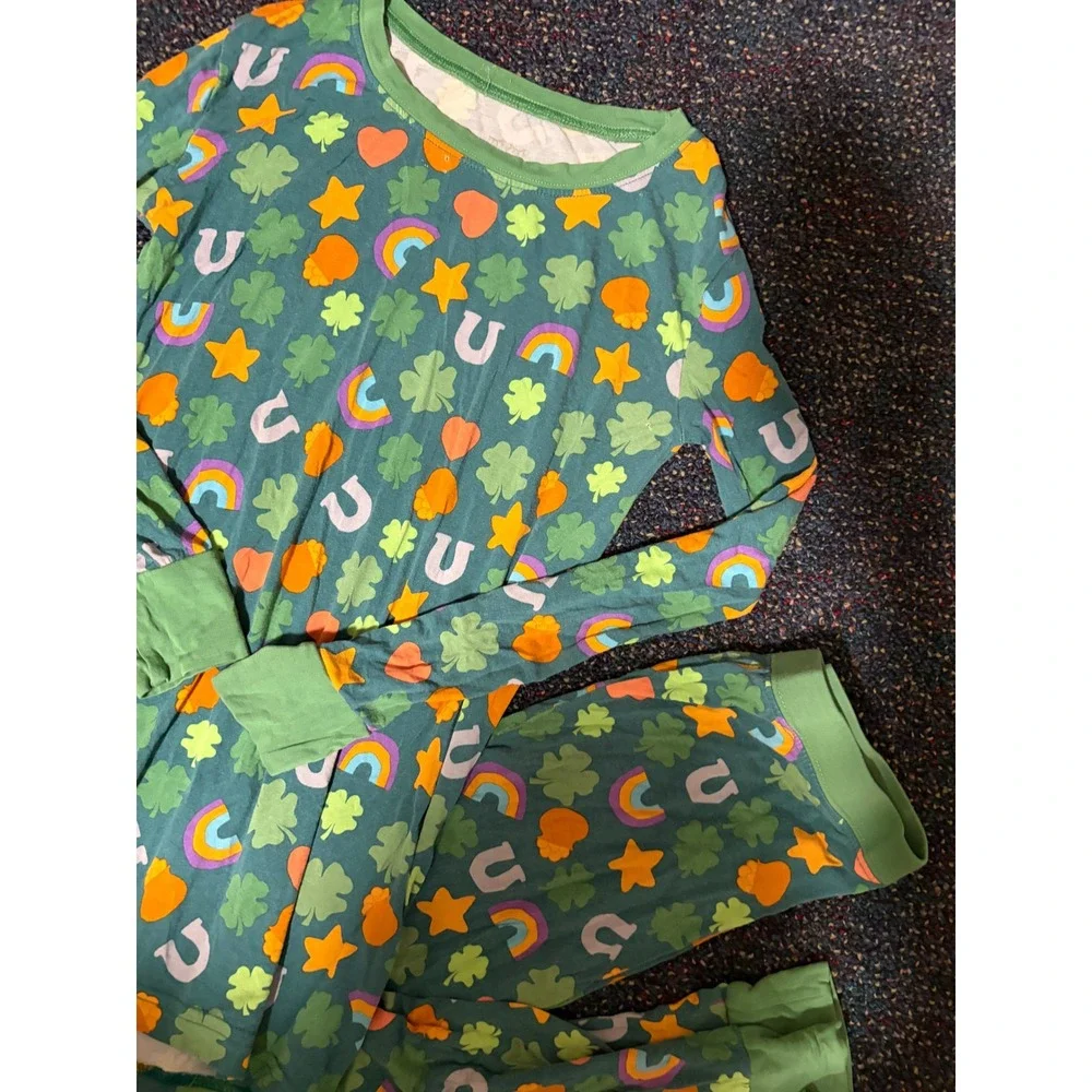 Little Sleepies St Patricks Day Lucky Charms Bamboo Pajama Set Green Kids 9/10